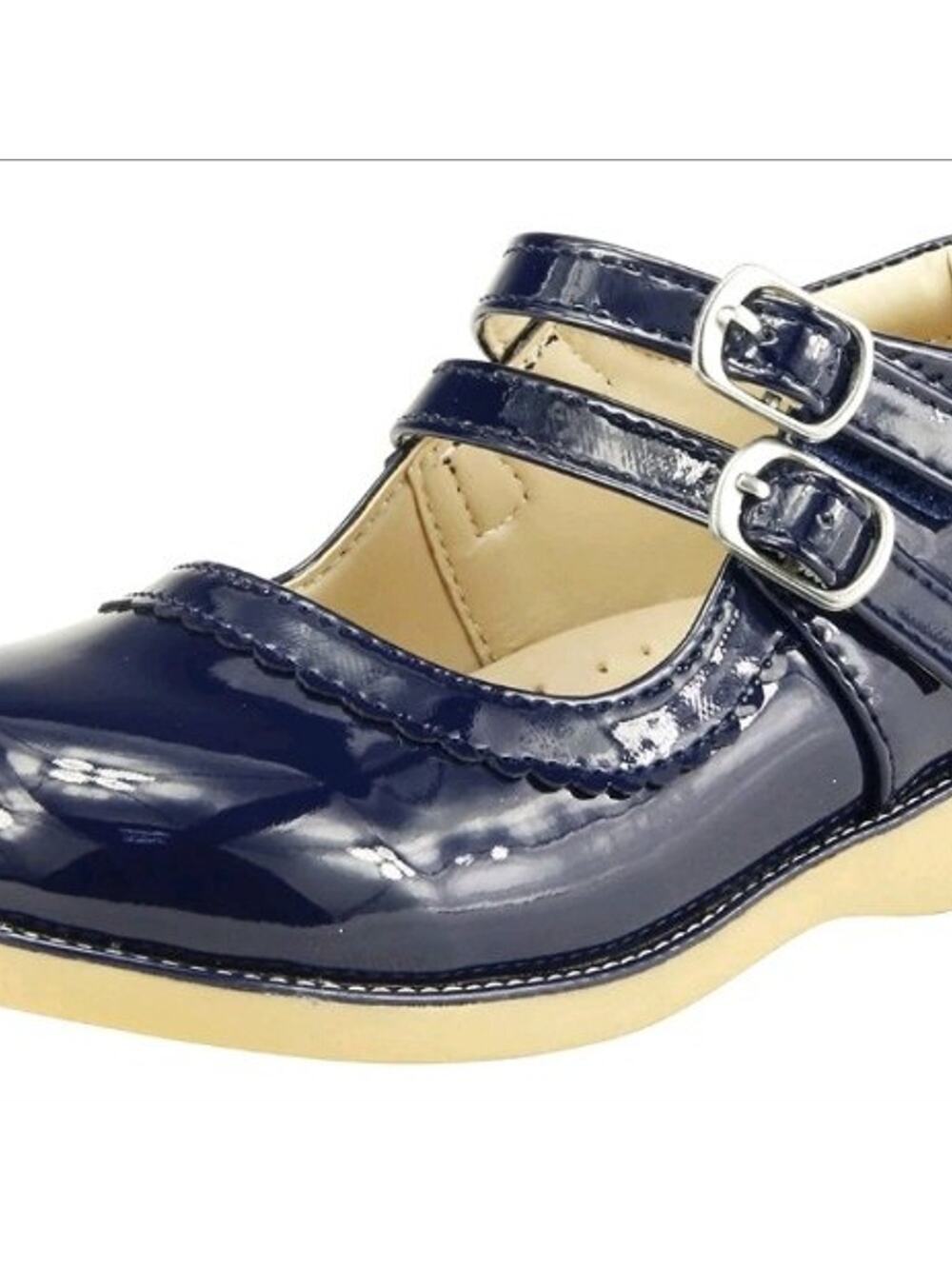 Girl's School Dress Classic Shoes Glossy Blue Color Double Strap Mary Jane sz 13